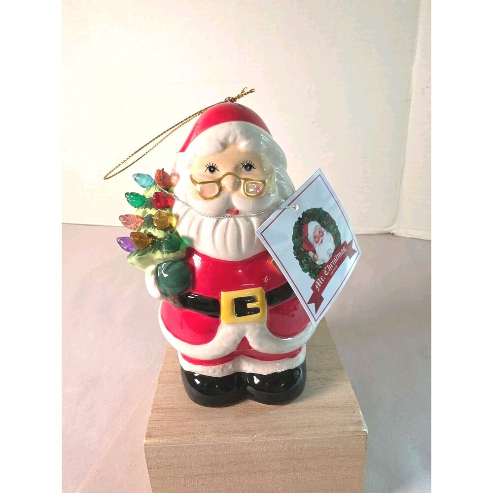 New Mr. Christmas Santa Figure Ornament Ceramic Light Up Tree Follow the Magic